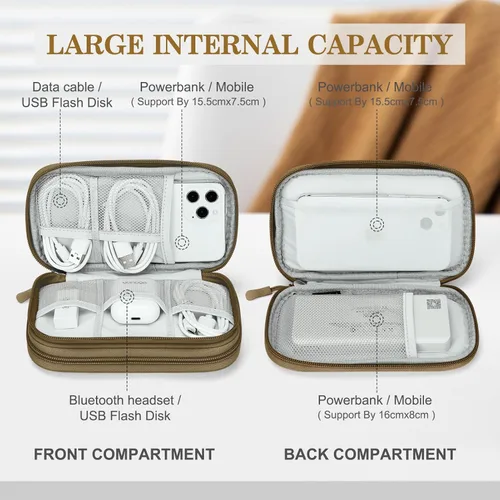 Vista 443 de FYY Organizador para accesorios electrónicos, para viajes, para cables, celular y cargadores, estuche portátil, impermeable, doble capa, bolsa