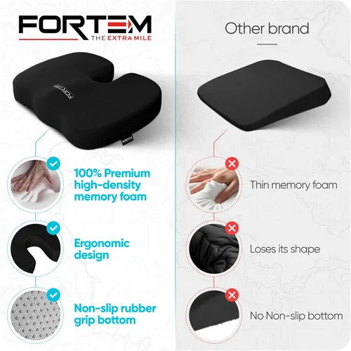 Vista 8 de FORTEM - Almohadón ortopédico de espuma viscoelástica de calidad premium – Brinda alivio al dolor de coxis y ciática – Mejora la postura – Parte