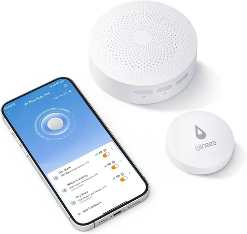 Vista 10 de Winees - Detector de agua WiFi, paquete de 3 sensores de agua con notificación por correo electrónico y SMS de alerta de fugas, alarma ajustable