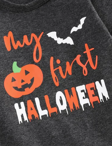 Vista 4 de My First Halloween - Conjunto de ropa de Halloween para bebé, abrigo de calabaza, corbatín y pantalones a rayas, ropa infantil de Halloween
