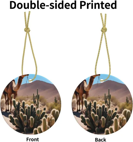 Vista 3 de A Small Camel Round Ceramic Pendant with Hole and Gold Rope for Christmas and New Year Hanging Decoration at Home