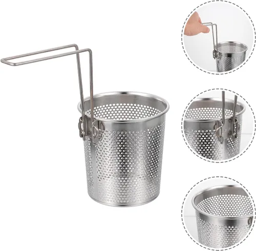 Vista 8 de Cesta redonda de acero inoxidable para freír chips franceses de malla de alambre para freír fideos con asa, herramienta de cocción de patatas