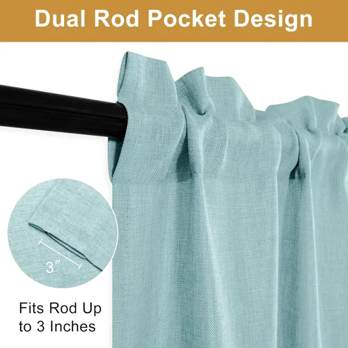 Vista 2 de JIUZHEN 2 paneles de cortinas de lino sintético para dormitorio, bolsillo para barra de cortina, semitransparentes de 63 pulgadas de largo, cortinas