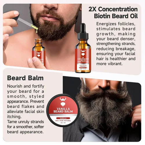 Vista 6 de Kit de Crecimiento de Barba MistySprite - Concentración 2X de Biotina para Hombres, Ingredientes Naturales con Aceite de Argán, Aceite de Jojoba