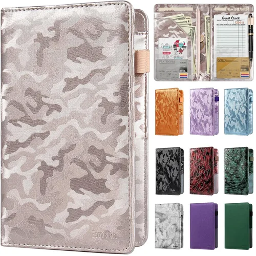 Vista 26 de EcoVision Libro de Servidor para Mesera, Organizador de Cuero para Mesero con Bolsillo con Cremallera, Libreta para Personal de Restaurante