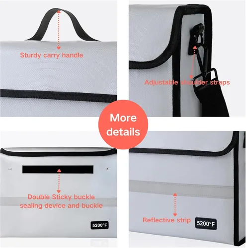 Vista 5 de Bolsa de documentos ignífuga – Caja de documentos impermeable ignífuga para documentos y dinero en efectivo Organizador de documentos ignífugo