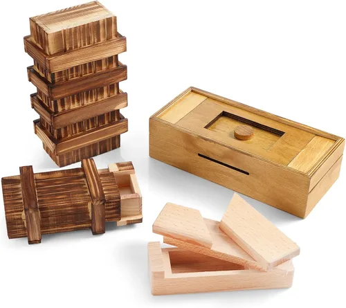 Vista 12 de Zhanmai 4 Piezas Cajas de Rompecabezas de Madera Cajas de Rompecabezas de Madera para Tarjetas de Regalo Portadores de Estuches de Dinero