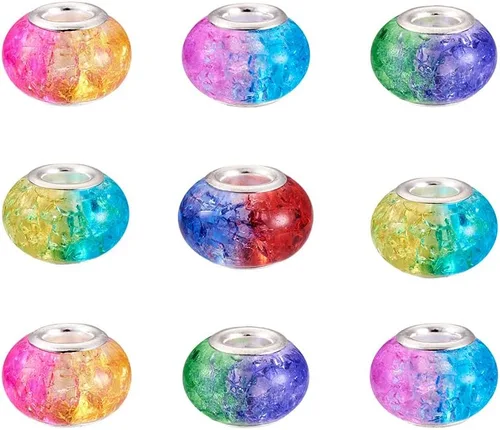Vista 14 de Beadthoven - 100 cuentas espaciadoras de resina de porcelana de color AB con núcleos de color plateado para pulseras de bricolaje, suministros