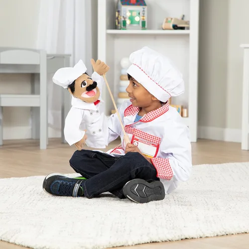 Vista 3 de Melissa & Doug – Marioneta de chef (Al Dente) con varilla de madera desmontable para juego de rol Chef Puppet Pepe