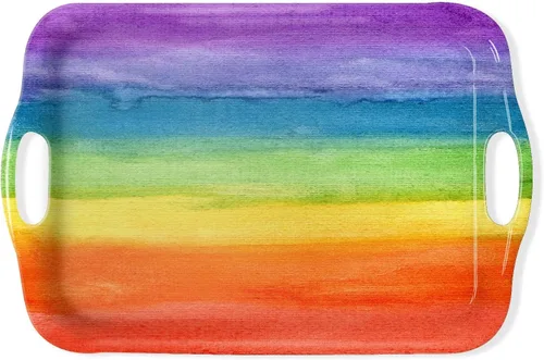 Vista 14 de Bandeja de Servir Bandeja Decorativa con Asas Bandejas de Servir Multiuso Rectangulares para Restaurante, Fiestas, Mesa de Café, Cocina - Bandera