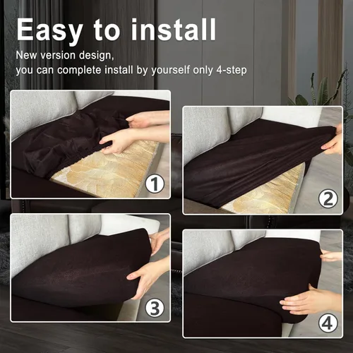 Vista 6 de ANARACHON Fundas de cojín de sofá con aspecto de cuero, juego de fundas de asiento de sofá, protector de muebles para sillón seccional, sofá biplaza