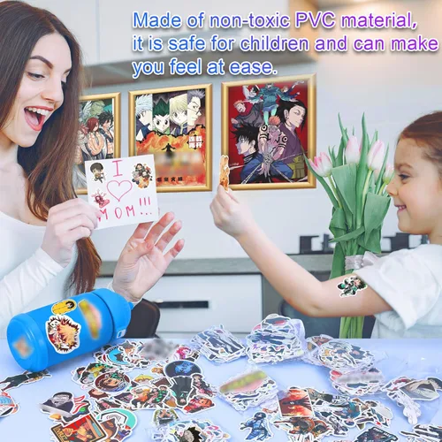 Vista 6 de Arme Paquete mixto de calcomanías de anime, 300 unidades mezcladas con temática de anime clásico, calcomanías de vinilo impermeables y calcomanías
