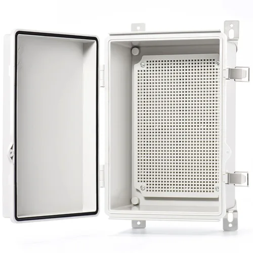 Vista 24 de QILIPSU - Caja de conexiones de acero inoxidable con tapa, bisagras y placa de montaje, universal, impermeable IP67, plástico ABS, gris, recinto