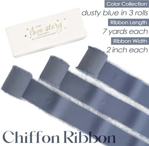 Vista 2 de MEEDEE Cinta de gasa azul oscuro de 2 pulgadas, cinta deshilachada de gasa azul polvoriento para manualidades, cintas de gasa de seda para envolver