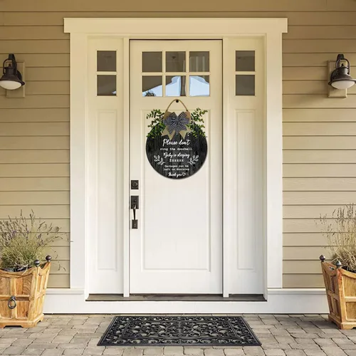 Vista 2 de Letrero de sueño de bebé para puerta delantera, de 11 pulgadas, con texto en inglés «Please Don't Ring The Doorbell Baby Is Sleeping Packages Can Be