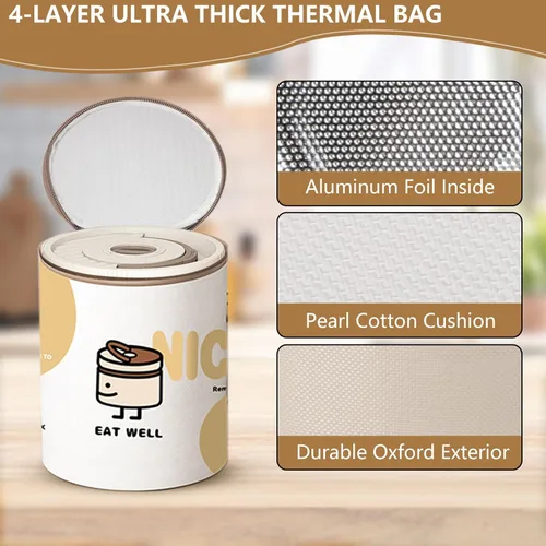 Vista 5 de Bento Box Adult — Round Stackable Lunch Box for Women (450ml & 600ml) with Insulated Carry Bag 304 Stainless Steel Removable Inserts Microwave &