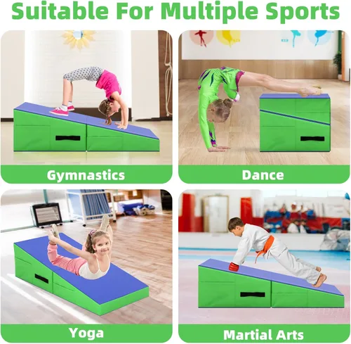 Vista 6 de Gymnastics Mat Incline Tumbling Mats—Indoor/Outdoor Folding Cheese Wedge Mat with Non-Slip Surface & Handles for Kids Girls Home Training Exercise