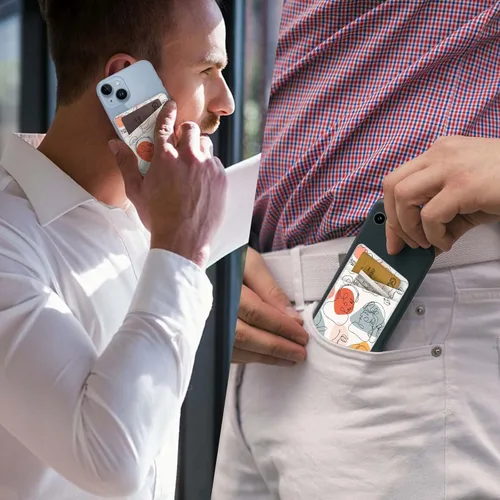 Vista 4 de Cartera de cuero para teléfono adhesiva, soporte para tarjetas para estuche de teléfono, billetera con adhesivo para tarjetas de crédito, adecuada