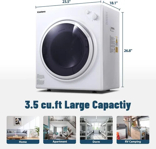 Vista 7 de Secadoras portátiles para lavandería, secadora de ropa portátil de 3.5 pies cúbicos con bañera de acero Stianless, secadora de ropa de carga frontal