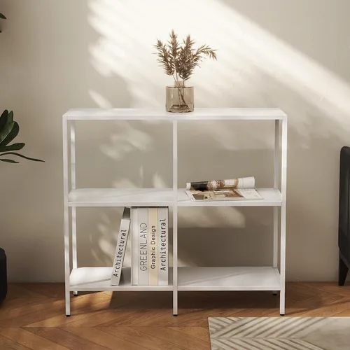 Vista 6 de DCLRN Mesa consola de metal de 3 niveles de 47 pulgadas con 4 unidades de almacenamiento, mesa de sofá detrás del sofá, estante largo estrecho