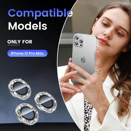 Vista 2 de Tensea Protector de lente de cámara compatible con iPhone 12 Pro Max, cubierta de vidrio templado de aleación de aluminio de metal, accesorios