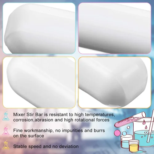 Vista 3 de Weewooday 36 barras agitadoras magnéticas de PTFE, barra de placa de agitación de PTFE de acero inoxidable de color blanco, barra magnética de placa