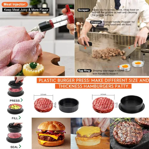 Vista 4 de Kit de accesorios para parrilla, juego de 142 piezas de accesorios de parrilla de parte superior plana para Blackstone, juego de espátulas