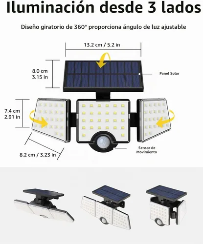 Vista 5 de LE - Luces solares para exteriores, luces solares para exteriores con sensor de movimiento, alto brillo WL4000, 3 cabezales ajustables ángulo
