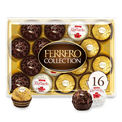 Ferrero Collection Gourmet Caja de regalo, 16 chocolates surtidos con chocolate negro, coco y chocolate con leche, 6.1 onzas