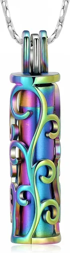 Imrsanl Collar con colgante de urna de cremación con vial de cilindro hueco, urna de recuerdo de cremación, medallones conmemorativos para cenizas