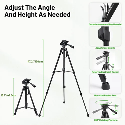 Vista 4 de Nivel láser 360 autonivelante con trípode de 47 pulgadas, Huepar 3 x 360° de alto brillo verde herramienta niveladora láser para construcción