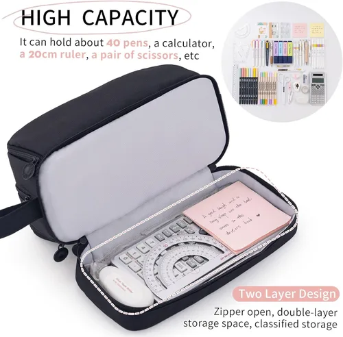 Vista 3 de CICIMELON Estuche para lápices de gran capacidad con 4 compartimentos, bolsa para lápices de múltiples ranuras, organizador estético de suministros