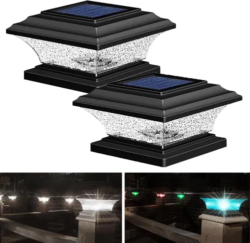 Vista 18 de HUYIENO Luces solares para exteriores con casquillo de poste para exteriores, iluminación LED, 9 modos de luz, blanco brillante/7 modos