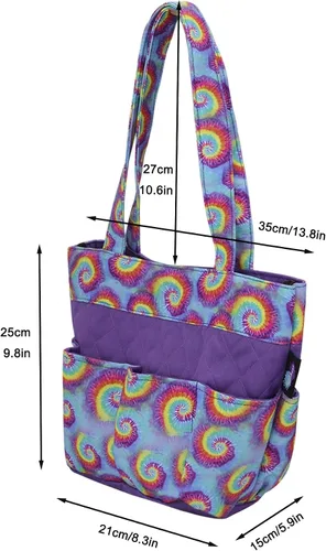 Vista 6 de Bolsa de Bingo Dauber con 8 bolsillos y bolsa de muñeca - Bolsa grande para llevar suministros de bingo y bolsa de dinero Teñido anudado