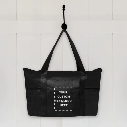 Vista 2 de DISCOUNT PROMOS Juego de 100 bolsas de mano no tejidas con cremallera, texto personalizable, logotipo, bolsillo de malla, con cremallera, Negro