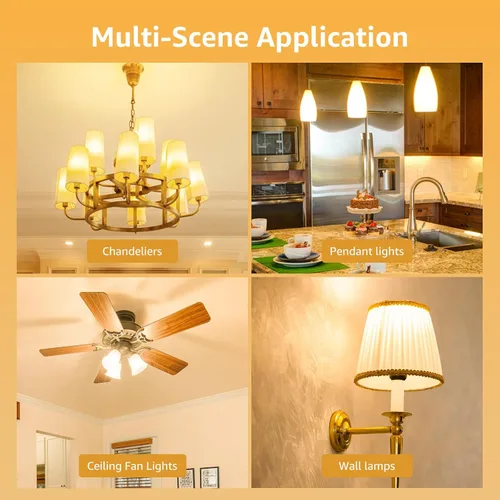 Vista 6 de Bombillas LED de candelabro Lepro E12, 5.5 vatios, equivalentes a 40 vatios C37 B11, bombillas para ventilador de techo y araña, 2700 Kelvin, luz