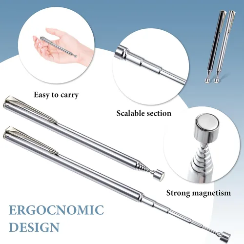 Vista 3 de Patelai 2 Piezas Herramientas Telescópicas de Recogida Magnética Agarradoras Herramientas de Alcance con Clip de Bolsillo 25 Pulgadas Imán