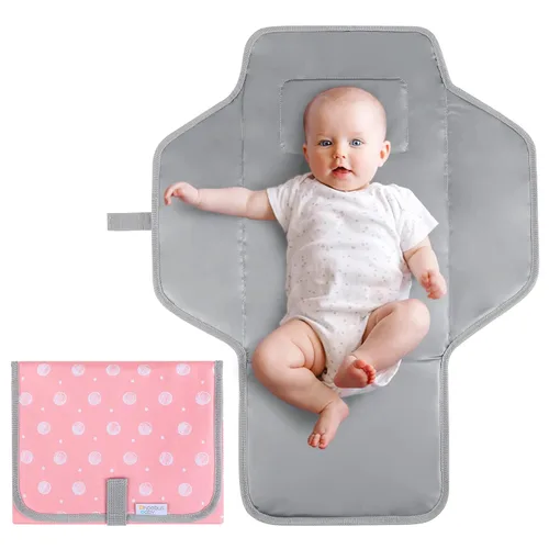 Vista 12 de Almohadilla Cambiadora Portátil para Bebé de Viaje - Cambiador de Pañales Compacto e Impermeable con Almohada Incorporada - Estación de Cambio