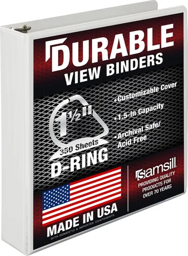 Vista 148 de Samsill - Carpeta duradera de 5 pulgadas, fabricada en los Estados Unidos, con anillos en D, transparente y personalizable, color blanco