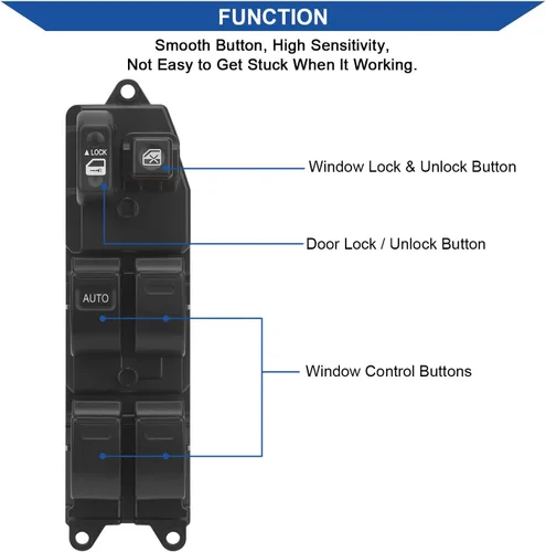 Vista 3 de Obaee Interruptor de ventana principal Botón de control de potencia delantero izquierdo lado del conductor compatible con 97-01 Toyota Camry/98-02