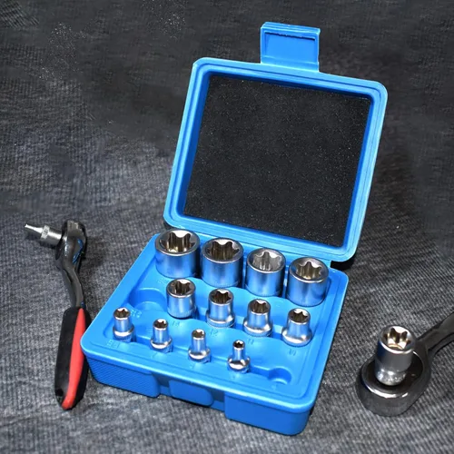 Vista 7 de E-Torx Juego de zócalos, 14 piezas hembra E-Torx Star Socket Set, 1/4" 3/8" 1/2" Drive, E4 a E24 Torque E Externo Juego de zócalos, 14pcs Star