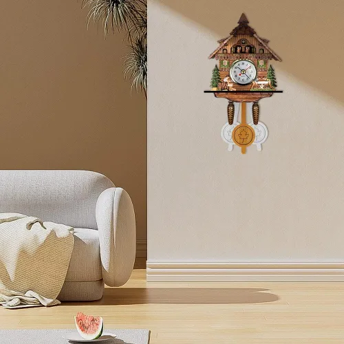 Vista 7 de Surakey Reloj de pared con forma de cuco, reloj pequeño, decoración de madera, péndulo antiguo tradicional con búho y péndulo, reloj colgante