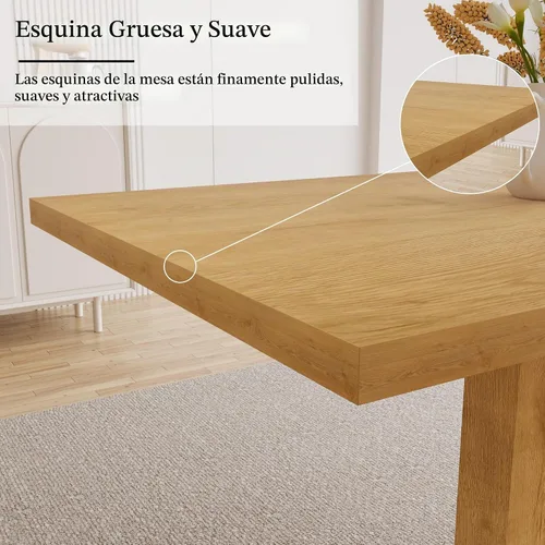 Vista 5 de HIPIHOM Mesa de comedor moderna de 46 pulgadas, mesa de cocina rectangular con acabado de roble, mesa de comedor compacta para 4, construcción