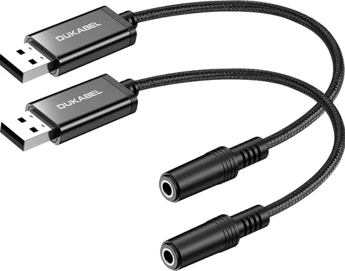 Vista 8 de DUKABEL Adaptador de audio USB, adaptador USB a 3.5mm Aux para auriculares, TRRS para micrófonos, convertidor de tarjeta de sonido externa USB