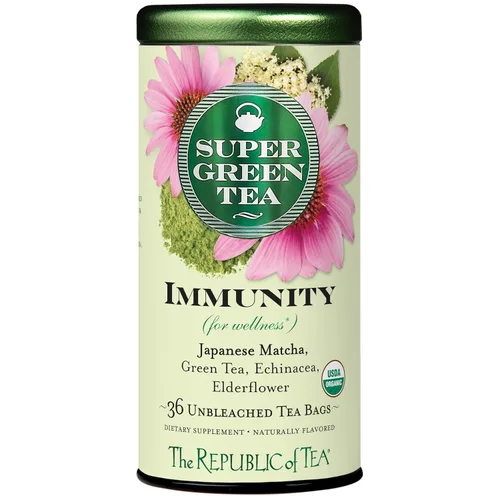 The Republic of Tea Té verde SuperGreen de inmunidad orgánica, 36 bolsas de té, apoyo para el bienestar, sin gluten