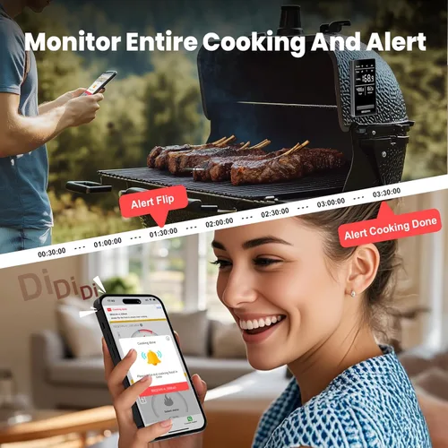Vista 5 de Termómetro inalámbrico inteligente para carne con WiFi, alcance ilimitado, 7 sensores certificados NIST, precisión ±0.5°F, Sub-1G
