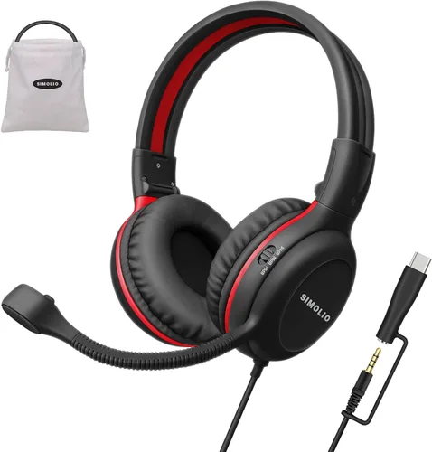 Vista 15 de SIMOLIO Audífonos para niños con micrófono para la escuela, auriculares con cable de 75/85/94 dB con micrófono retráctil para iPad, PC, laptop