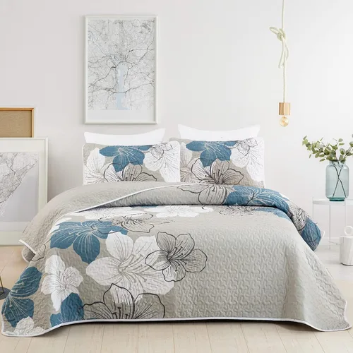 Vista 24 de DJY Juego de edredón de 3 piezas, tamaño Queen, con patrón floral amarillo, elegante colcha bohemia con 2 fundas de almohada, juego de ropa de cama