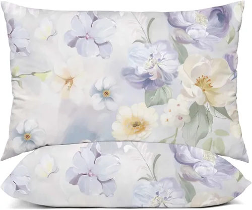 Vista 26 de YIYEA Juego de 2 fundas de almohada estándar de microfibra ultra suave de doble cepillado, fundas de almohada estándar, fundas de almohada florales