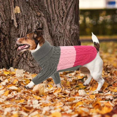 Vista 5 de ASENKU Suéter de perro para perros pequeños y medianos, sudadera de punto de cuello alto para perro, ropa gruesa para cachorros para chihuahua